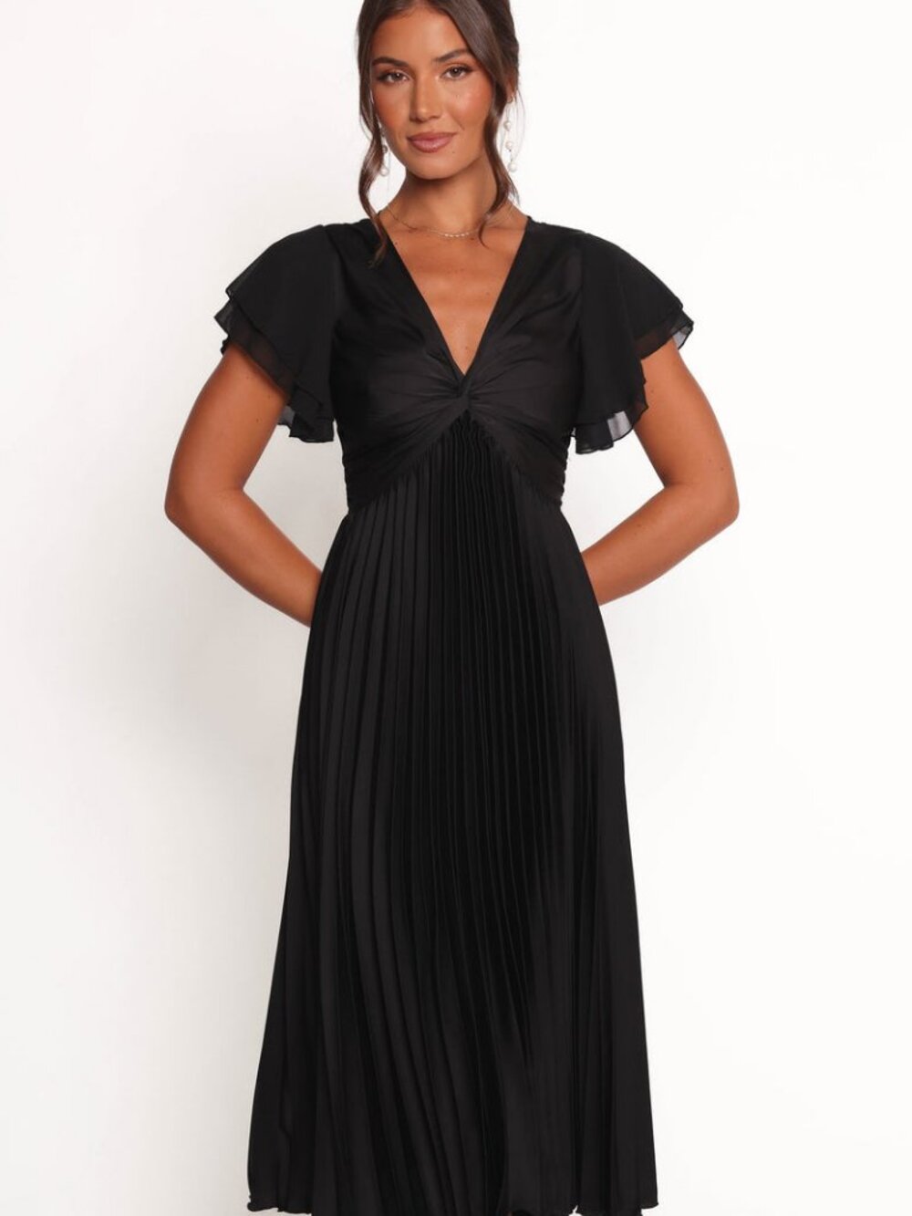 Petal & Pup Nova Black Pleated Midi Dress L